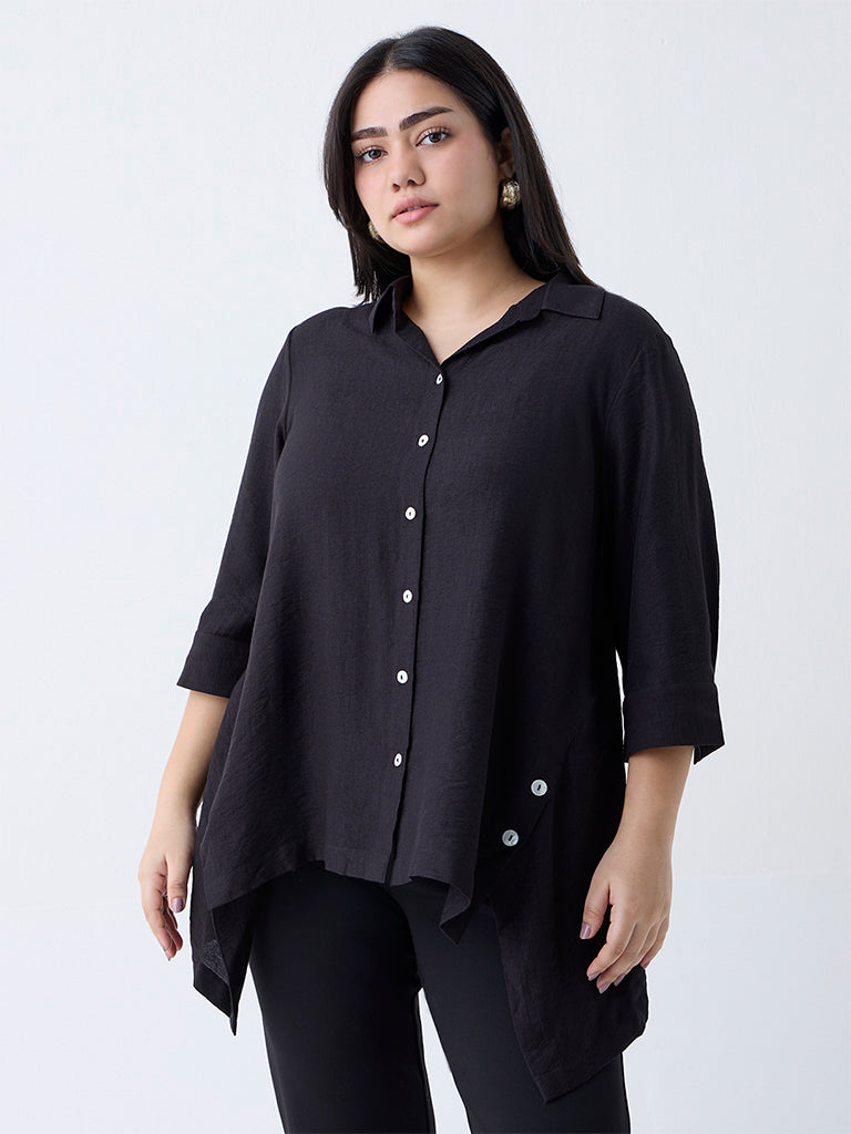 Gia Black Solid Asymmetric Shirt - Image 2