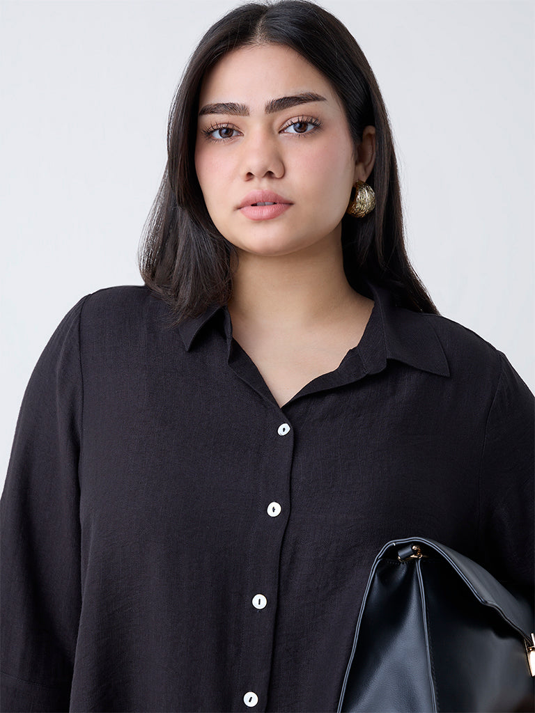 Gia Black Solid Asymmetric Shirt - Image 3