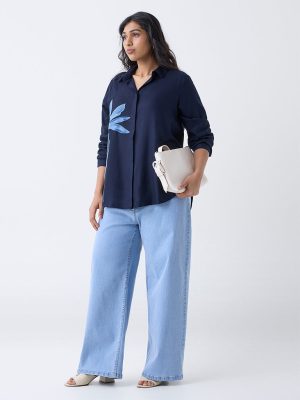 Gia Navy Floral Embroidered Shirt