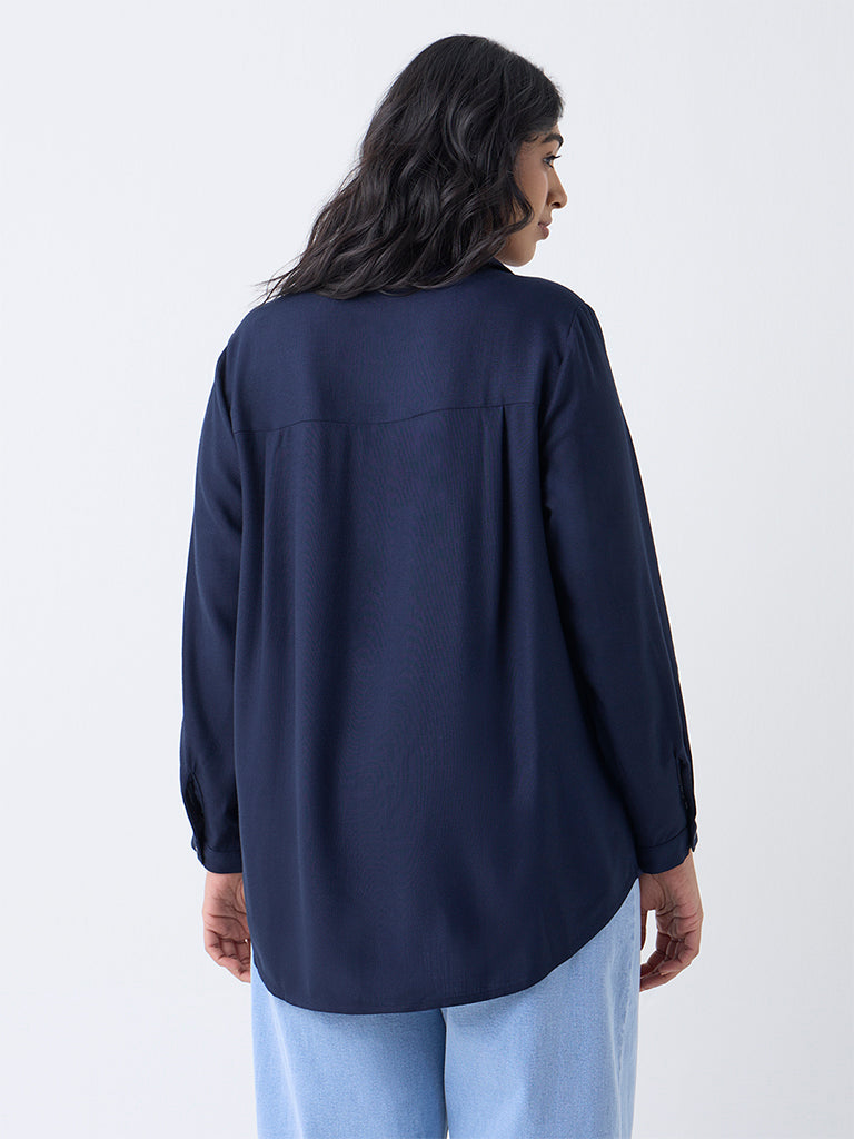 Gia Navy Floral Embroidered Shirt - Image 4