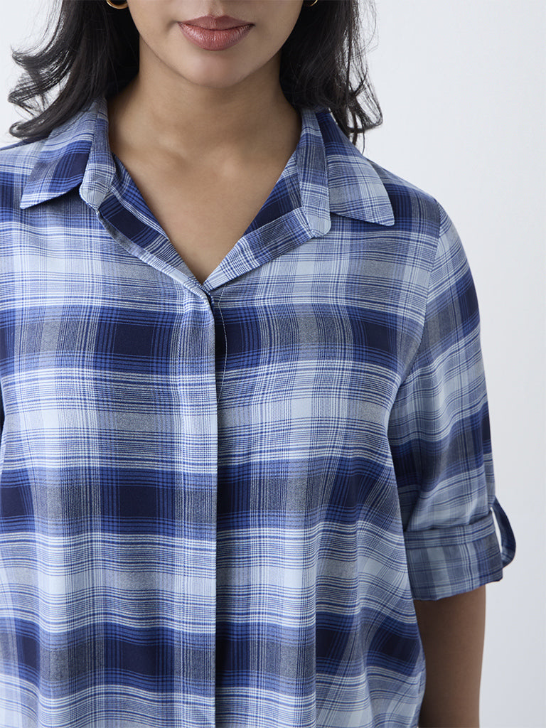 Gia Navy Check Detailed Shirt - Image 3