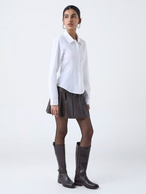 Nuon Off-White Solid Cotton-Blend Shirt