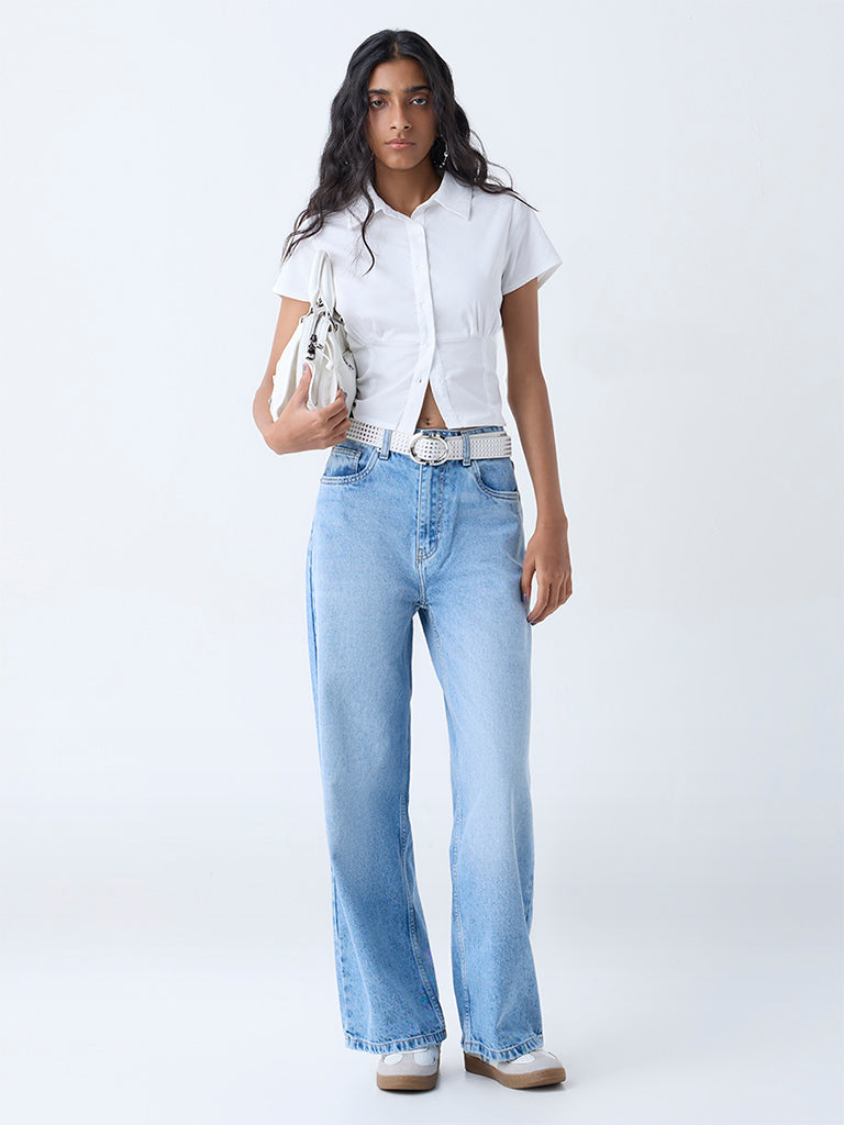 Nuon Light Blue Relaxed-Fit High-Rise Jeans
