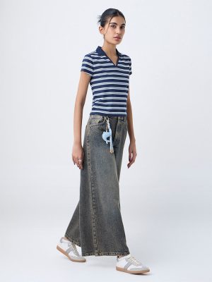 Nuon Navy Striped Cotton-Blend T-Shirt