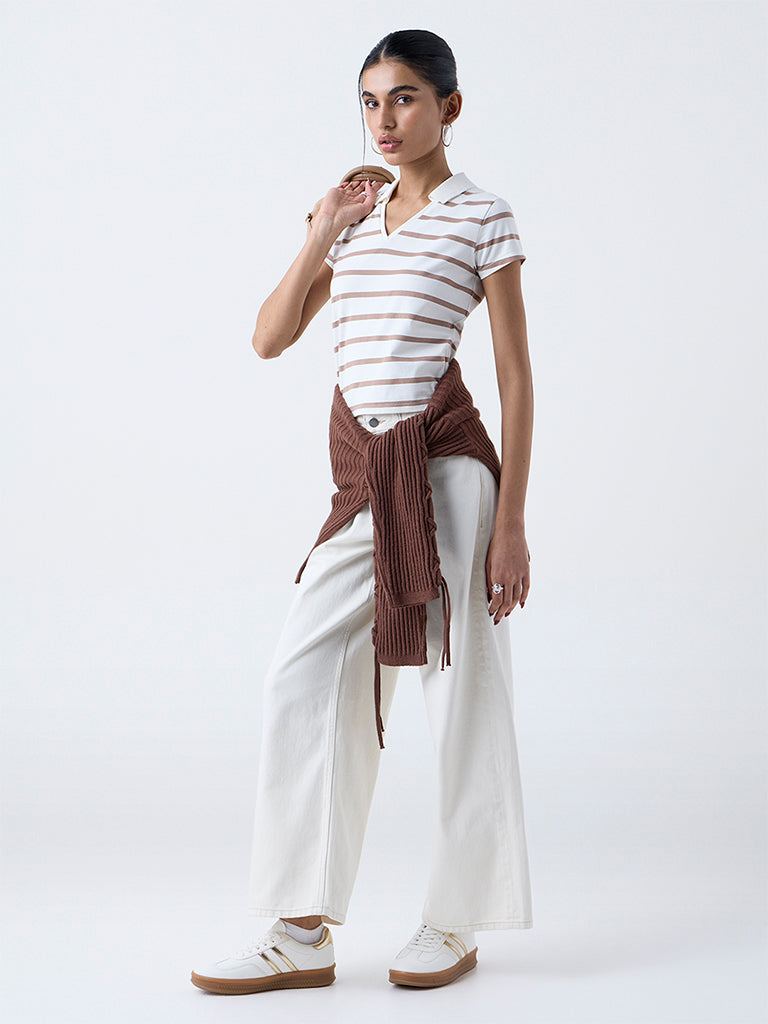 Nuon Off-White Striped Cotton-Blend T-Shirt