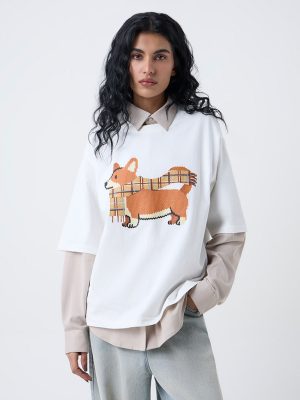 Nuon White Graphic Design Oversized Cotton T-Shirt