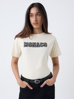 LOV Cream Typographic Cotton T-Shirt