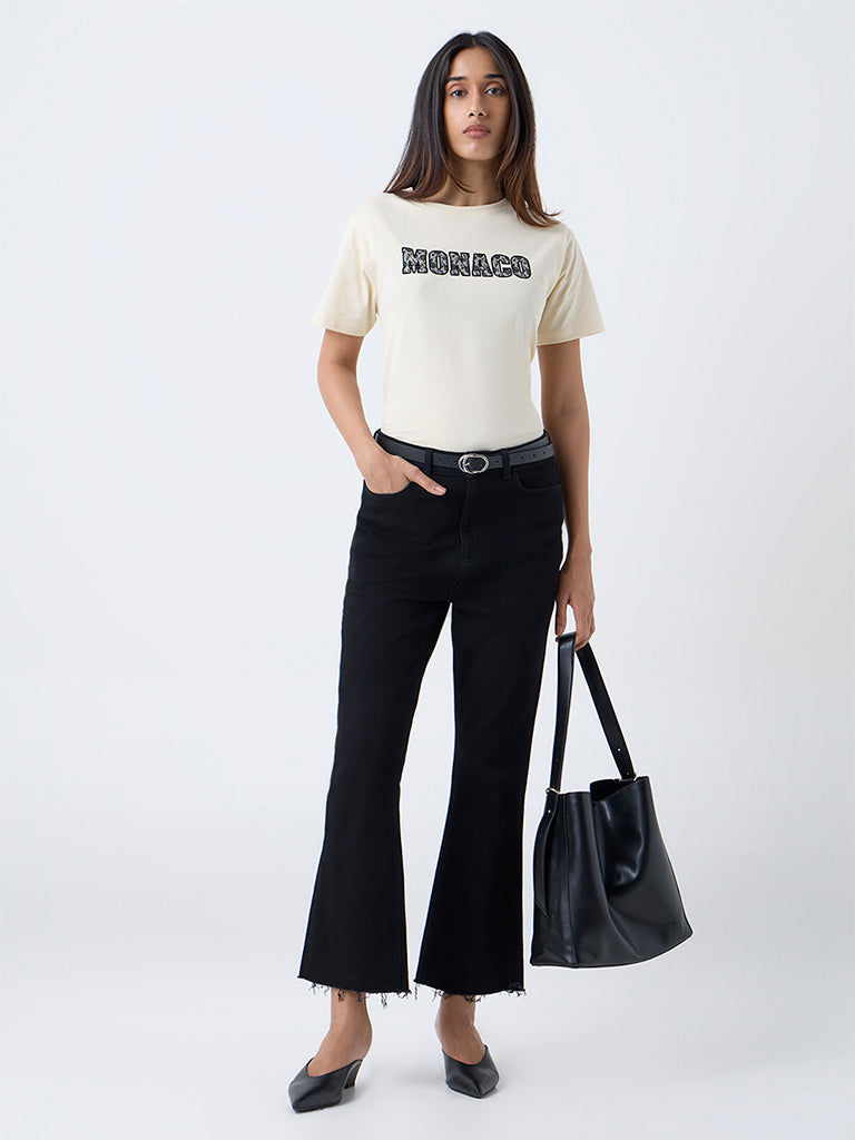 LOV Cream Typographic Cotton T-Shirt - Image 2