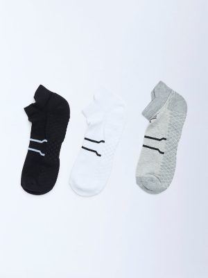 WES Lounge Grey Printed Trainer Cotton-Blend Socks - Pack of 3