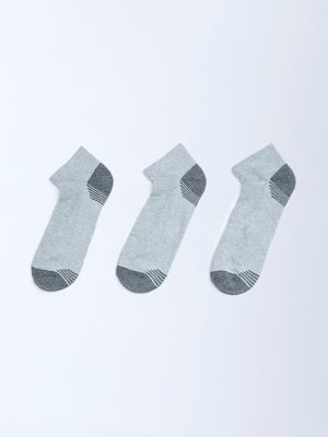 WES Lounge Grey Cotton-Blend Trainer Socks - Pack of 3