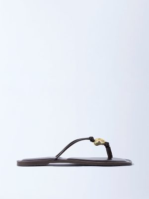 LUNA BLU Brown Metal-Detail Thong-Strap Sandals