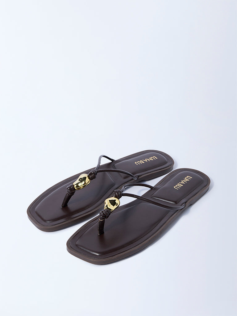 LUNA BLU Brown Metal-Detail Thong-Strap Sandals - Image 2