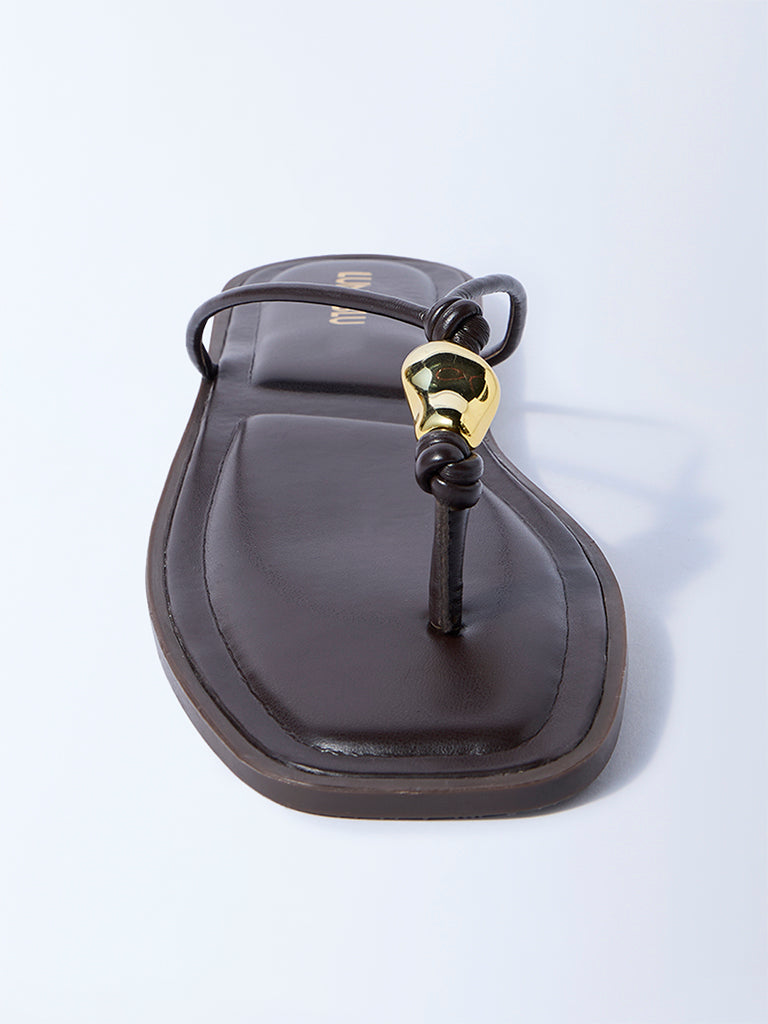 LUNA BLU Brown Metal-Detail Thong-Strap Sandals - Image 3