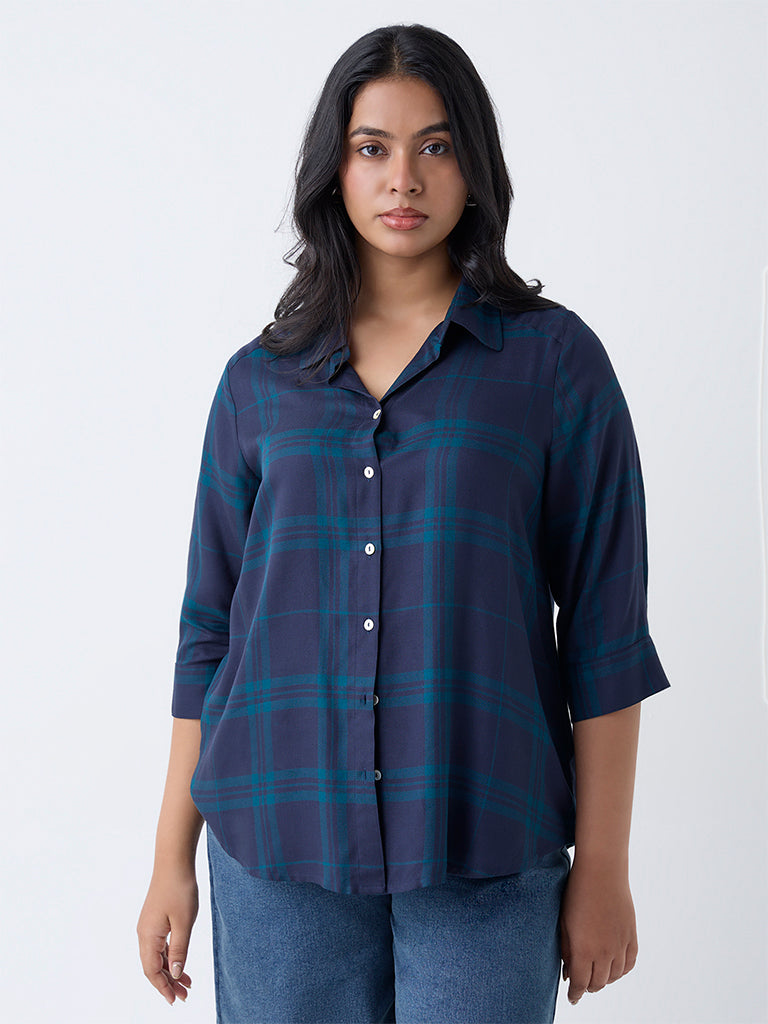 Gia Navy Check Shirt - Image 2