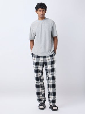 WES Lounge Black Relaxed-Fit Mid-Rise Cotton Pants