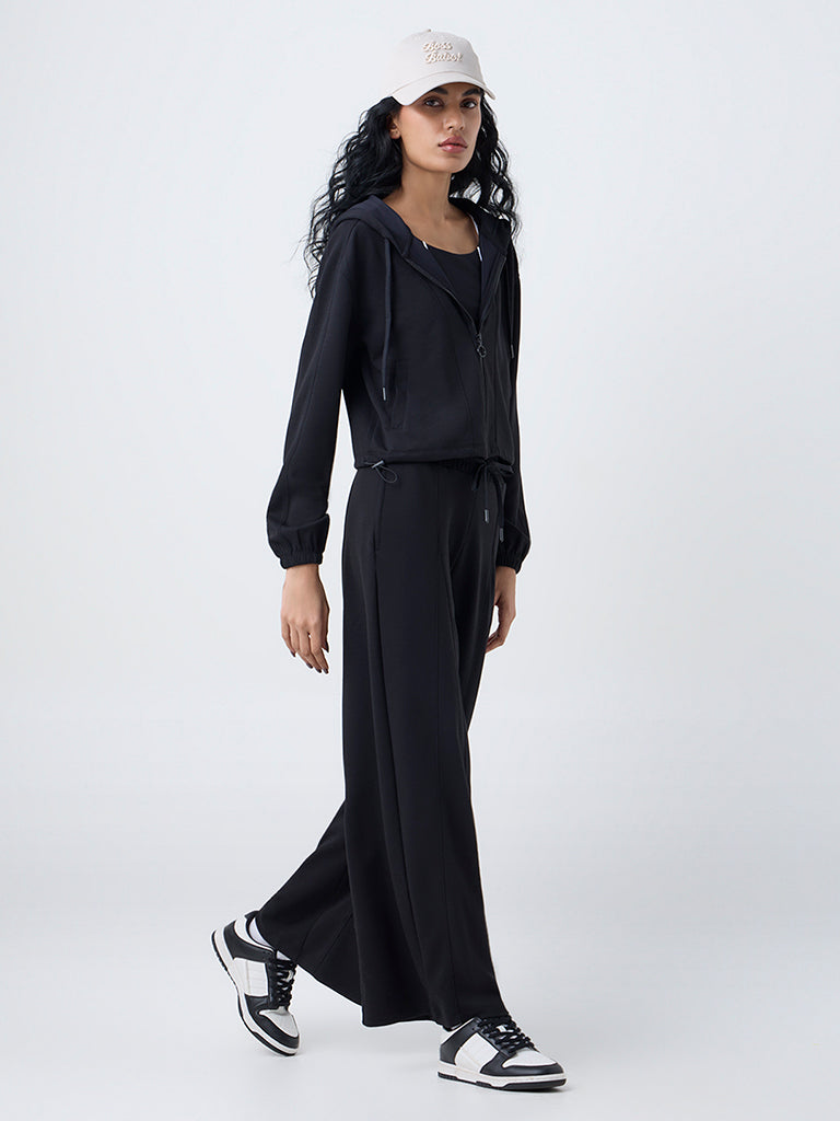 Studiofit Black Solid High-Rise Track Pants