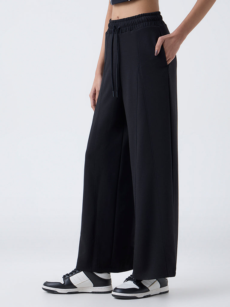 Studiofit Black Solid High-Rise Track Pants - Image 2