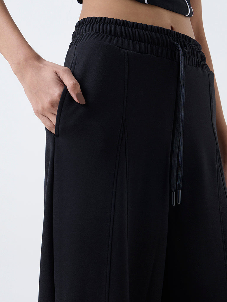 Studiofit Black Solid High-Rise Track Pants - Image 3