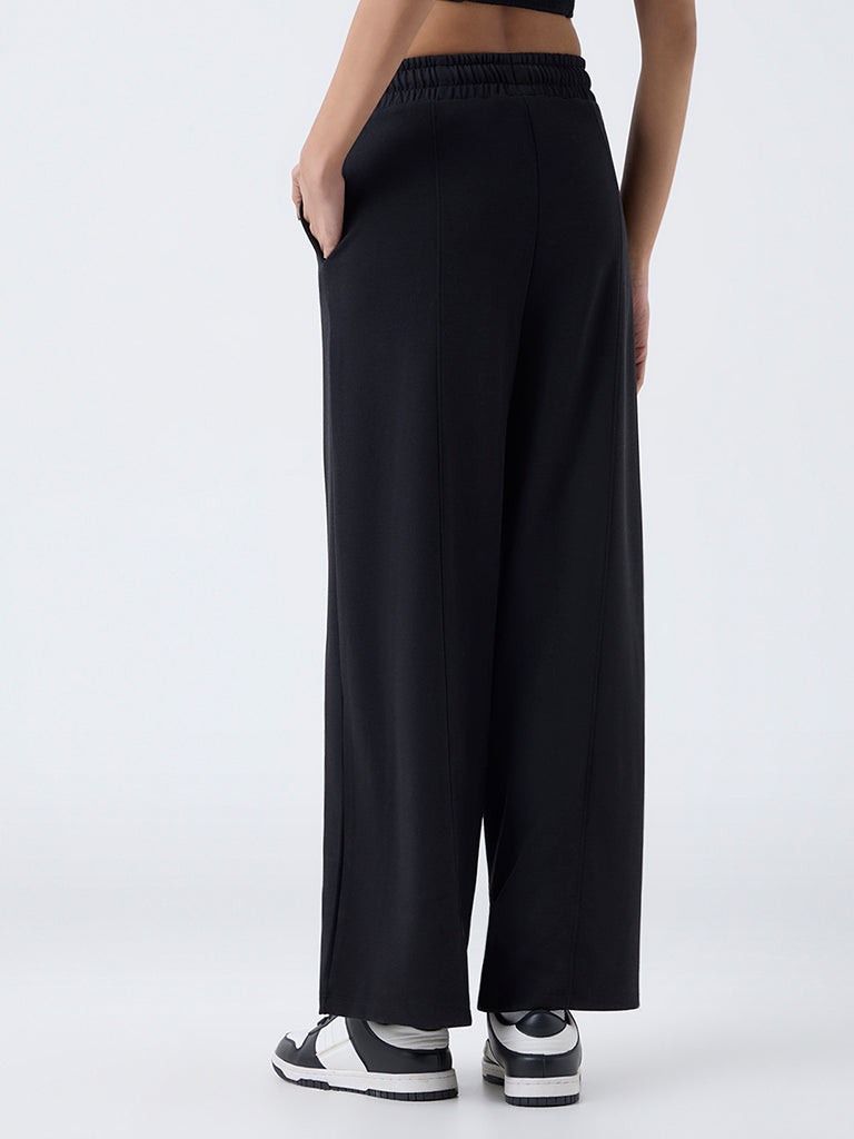 Studiofit Black Solid High-Rise Track Pants - Image 4