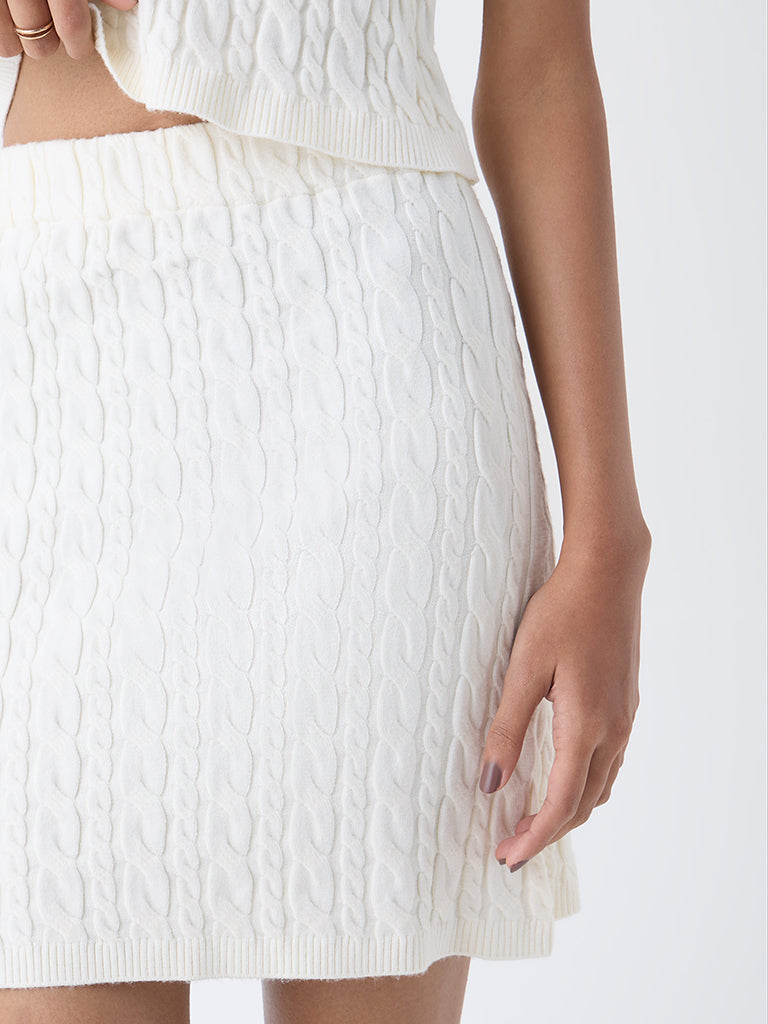 Studiofit Off-White Cable Knitted High-Rise Skirt - Image 3