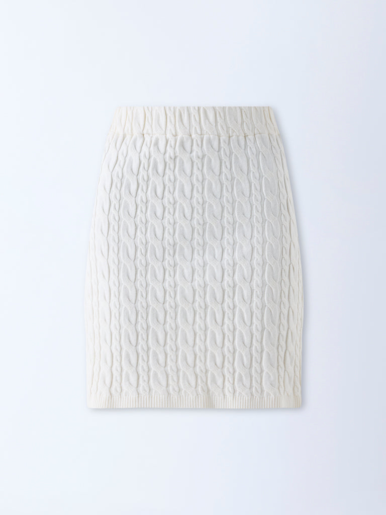 Studiofit Off-White Cable Knitted High-Rise Skirt - Image 5