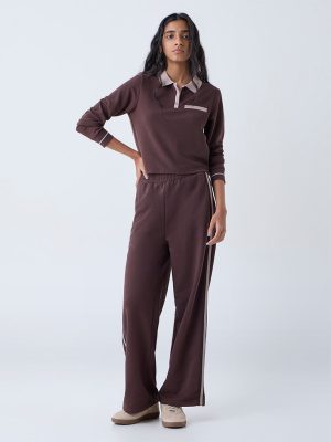 Studiofit Dark Brown Stripe Printed High-Rise Pants