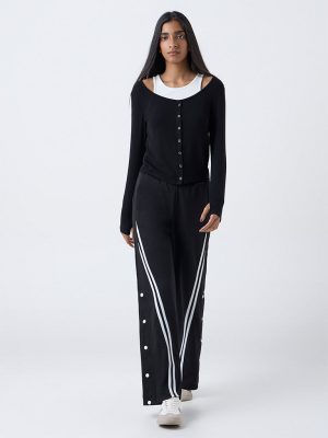 Studiofit Black Striped High-Rise Pants