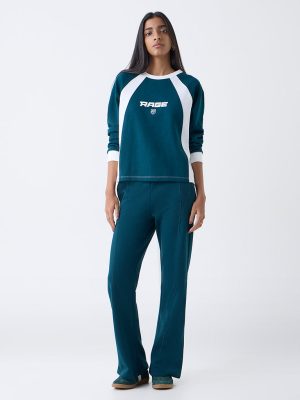 Studiofit Teal Solid High-Rise Track Pants