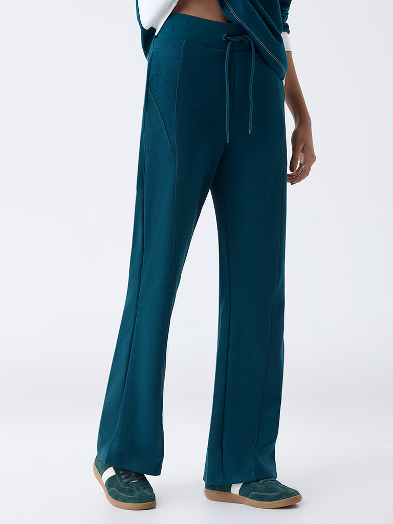 Studiofit Teal Solid High-Rise Track Pants - Image 2