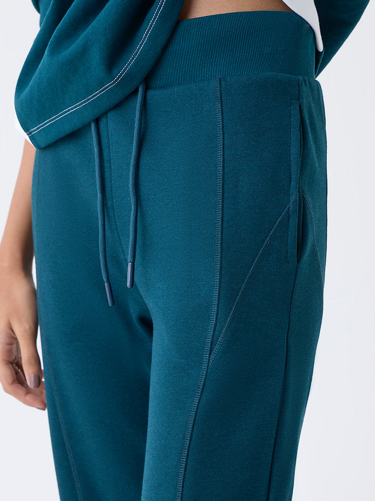 Studiofit Teal Solid High-Rise Track Pants - Image 3