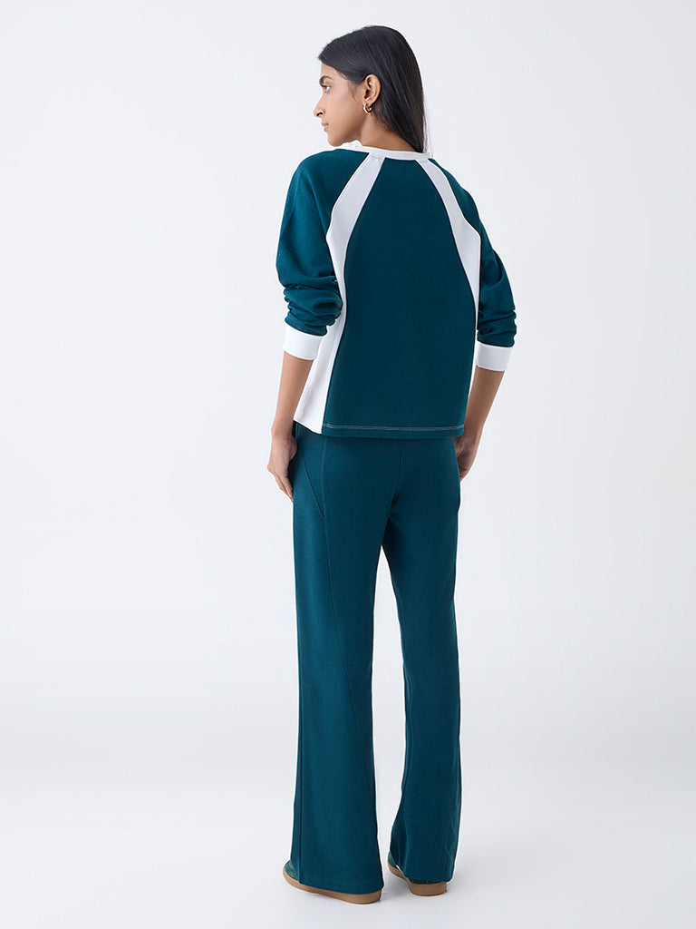 Studiofit Teal Solid High-Rise Track Pants - Image 4