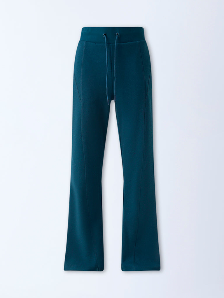 Studiofit Teal Solid High-Rise Track Pants - Image 5