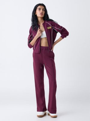 Studiofit Plum Solid High-Rise Track Pants