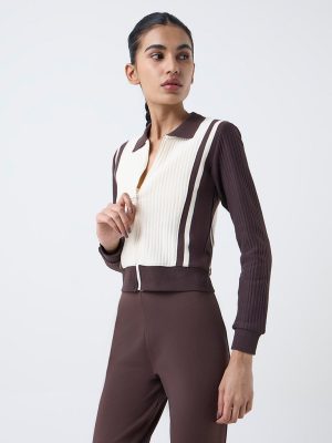 Studiofit Cream Colour-Blocked Cotton-Blend Jacket