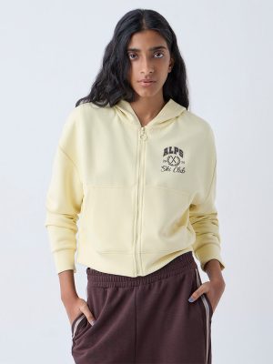 Studiofit Yellow Text Detailed Hooded Jacket