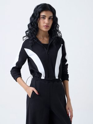 Studiofit Black Colour-Blocked Hooded Jacket