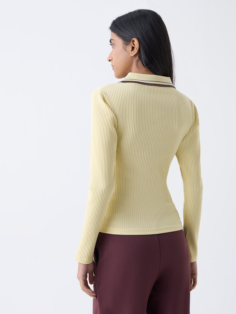 Studiofit Light Yellow Ribbed Cotton-Blend T-Shirt - Image 4