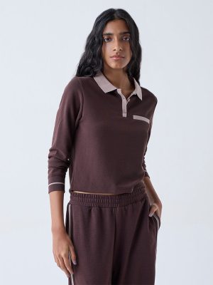Studiofit Dark Brown Ribbed T-Shirt