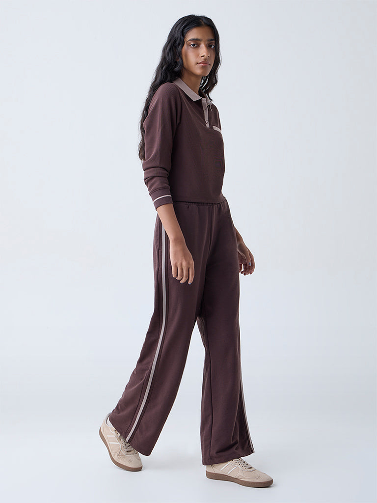 Studiofit Dark Brown Ribbed T-Shirt - Image 2