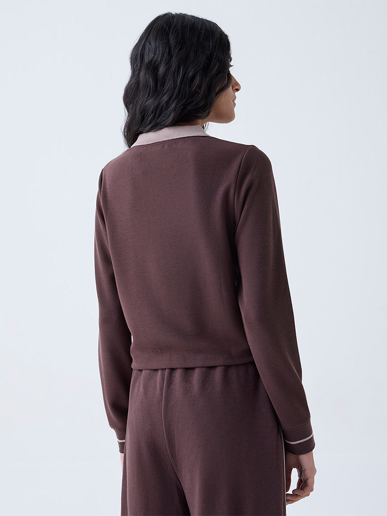 Studiofit Dark Brown Ribbed T-Shirt - Image 4