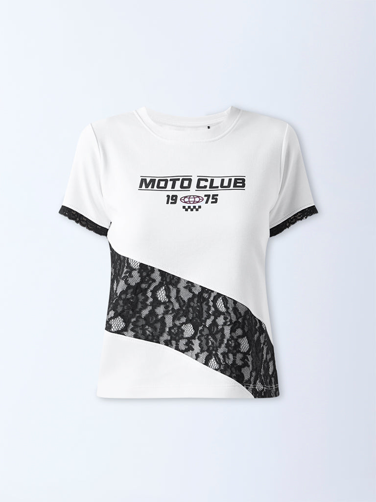 Studiofit White Text Design Cotton T-Shirt - Image 5