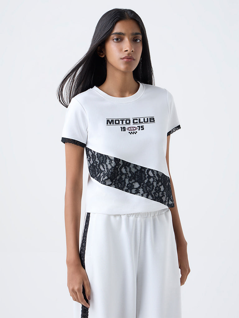 Studiofit White Text Design Cotton T-Shirt