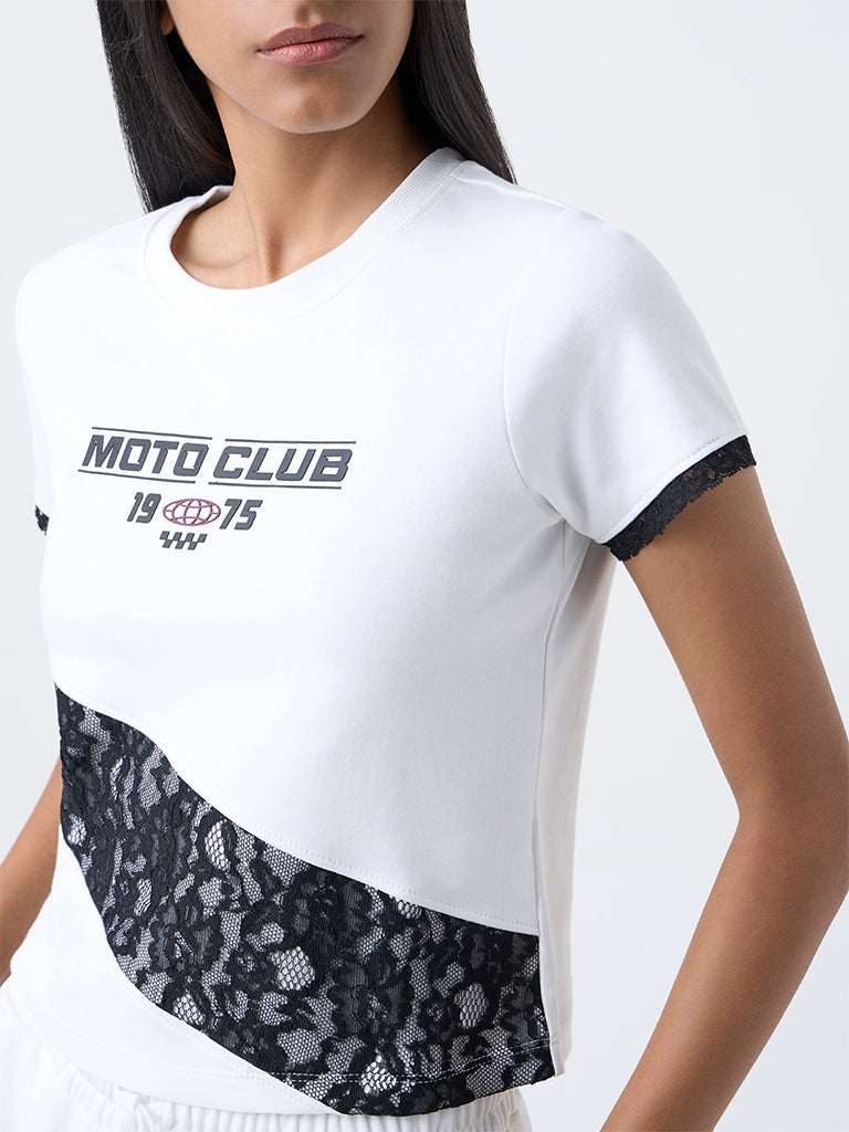 Studiofit White Text Design Cotton T-Shirt - Image 3