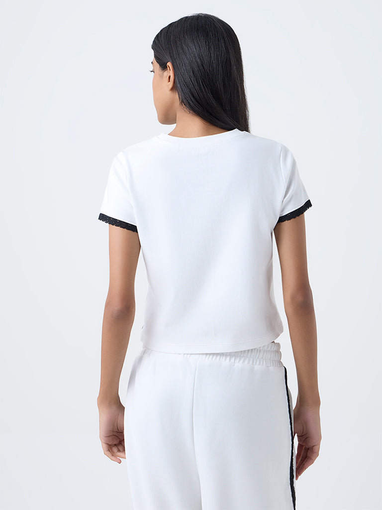 Studiofit White Text Design Cotton T-Shirt - Image 4