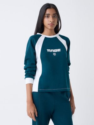 Studiofit Teal Text Detailed T-Shirt