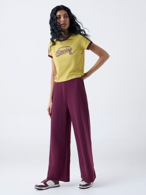 Studiofit Mustard Typographic Cotton-Blend T-Shirt