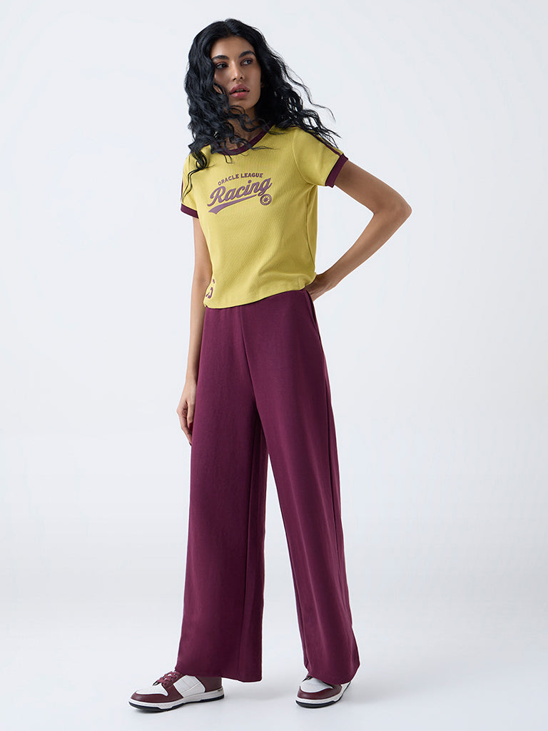 Studiofit Mustard Typographic Cotton-Blend T-Shirt