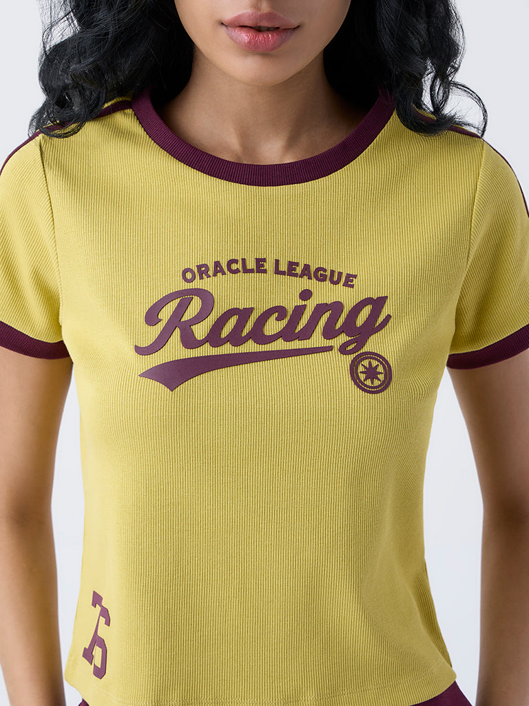 Studiofit Mustard Typographic Cotton-Blend T-Shirt - Image 3