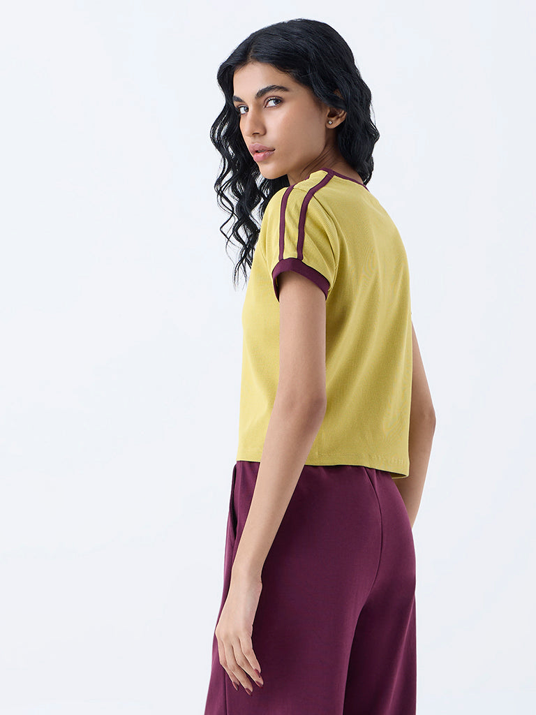 Studiofit Mustard Typographic Cotton-Blend T-Shirt - Image 4