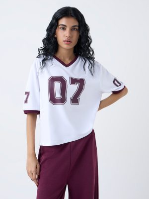 Studiofit White Numerical Printed T-Shirt